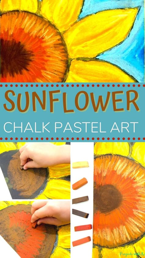 Spring Art With Pastels, Chalk Pastel Elementary Art, Sunflower Art Ideas, Sunflower Pastel Art, Chalk Pastel Techniques, Sunflower Art Lesson, Chalk Pastels Art, Pastel Chalk Art Ideas, Chalk Pastel Art For Kids