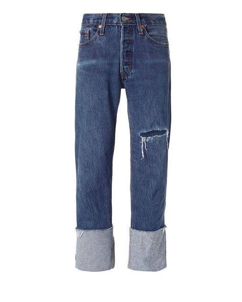 High Cuffed Jeans, Cuffed Jeans Outfit, Cuffed Denim Jeans, High Waisted Distressed Jeans, Designer Jeans For Women, Destructed Jeans, Torn Jeans, High Fashion Looks, Cuffed Jeans