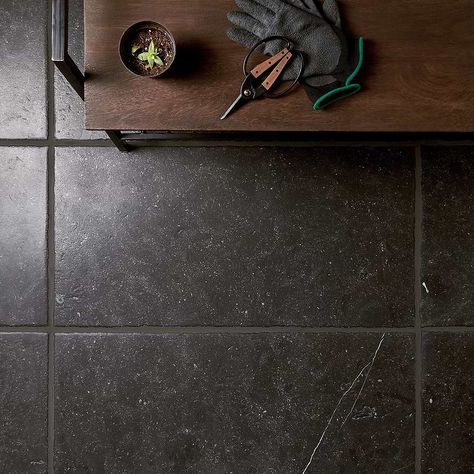 Catalina Charcoal Gray 18x36 Chiseled Edge Belgian Bluestone Marble Tile Belgian Bluestone Floor, Dark Marble Floor, Subway Floor Tile, Dark Tile Bathroom Floor, Dark Bathroom Floor Tile, Dark Tile Bathroom, Soapstone Tile, Belgian Bluestone, Grey Kitchen Tiles