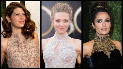 Oscars Fashion Trend: 'Downton Abbey'-inspired High Neck Gowns | Hollywood Reporter Hairstyle Halter Dress Neckline, Hairstyle For High Neck, Hairstyle For High Neck Dress, High Neck Hairstyles, High Neck Dress Hairstyles, High Neck Dress Hair, Hairstyles For High Neck Dresses, Collar Neck Dress, Oscars Fashion