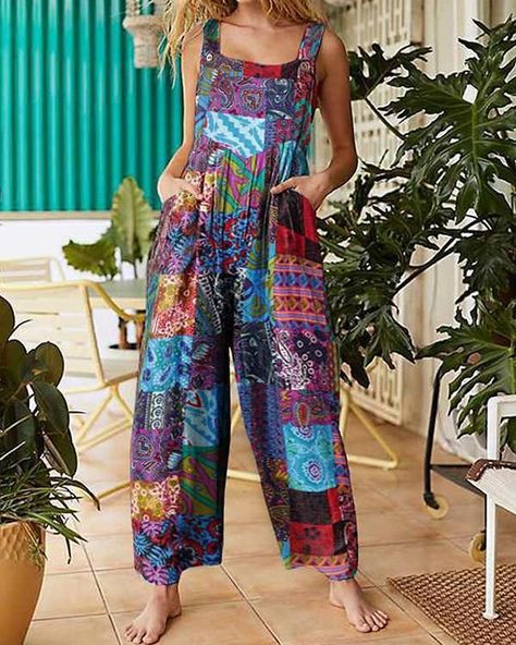 d961e9f236177d65d21100592edb0769desc52338690ri Boat Neck Jumpsuit, Summer Overalls, Loose Romper, Fest Outfits, Vintage Jumpsuit, Pocket Jumpsuit, Color Tops, Floral Print Jumpsuit, Loose Jumpsuit