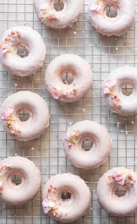 Jammy Strawberry Yoghurt Donuts | Bibbyskitchen recipes Bibbyskitchen Recipes, Fruit Donut, Flower Donut, Bday Plans, Strawberry Yoghurt, Peace Aesthetic, Donut Batter, Baked Donut, Homemade Strawberry Jam