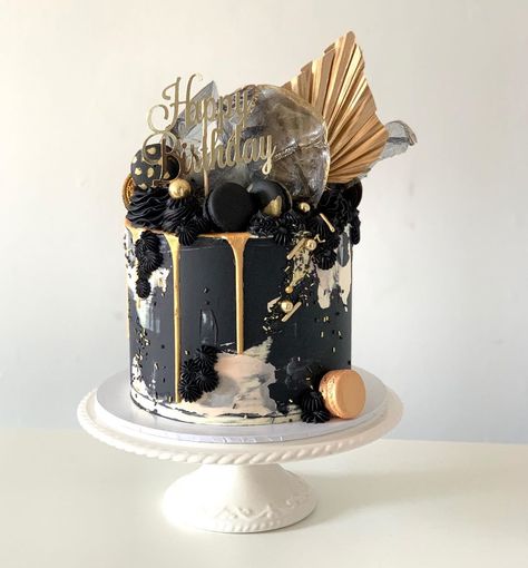 @sharmilascakes posted on their Instagram profile: “Black and gold...  For everyone else today is an amazing hot day... for me and most of the…” Black White Cakes, Cake For Boyfriend, Business Nails, Party Like Its 1999, Birthday Cake For Him, 21st Birthday Cakes, White Cakes, Silver Cake, Elegant Birthday Cakes