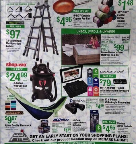 Menards Black Friday Ad for 2019 | BlackFriday.com Black Friday Ad, Black Friday Ads, Store Hours, Compact Storage, Home Essentials, Folded Up, Black Friday, Black