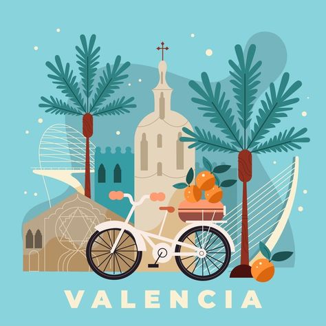 Free Vector | Hand drawn valencia spain illustration Spain Illustration, Watercolor Postcards, Agenda Stickers, Vintage Postcards Travel, Watercolor Postcard, Watercolor Vintage, Travel Postcard, Poster Drawing, Valencia Spain