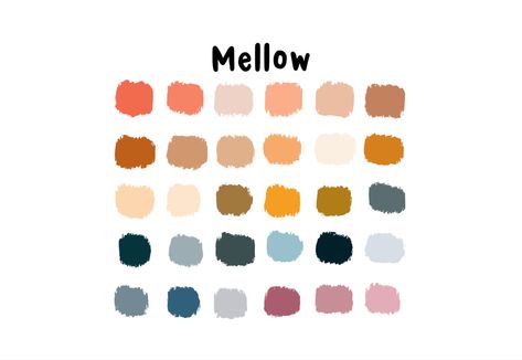 Mellow Colors Colour Palettes, Youthful Color Palette, Procreate Palettes, Procreate Palette, Boho Colors, Mellow Colors, Eclectic Cottage, Color Rush, Color Palette Design