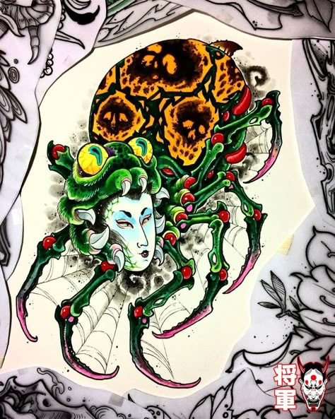 Japanese Tattoos Oni, Oni Demon Tattoo, Japanese Demons, Japanese Demon Tattoo, Japanese Dragons, Traditional Japanese Tattoo Flash, Sailor Jerry Tattoo Flash, Traditional Japanese Tattoo, Japanese Snake Tattoo