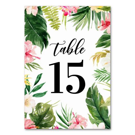 Watercolor Tropical Frame Summer Wedding Table Number Tropical Wedding Table Numbers, Tropical Wedding Table, Summer Wedding Table, Watercolor Table Numbers, Tropical Frames, Wedding Table Number Cards, Zazzle Wedding, Bridal Shower Tables, Watercolor Tropical