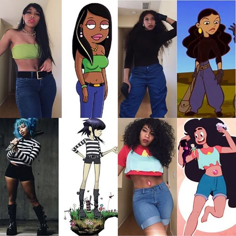 I've seen some ppl post these so I figured I'd do my own little collage. Idk :-)-: I forgot some of them, but? Swipe? Kieraplease Cosplay, Cartoon Character Outfits Spirit Week, Work Halloween Costumes For Women, 2000 Costume Ideas, Badass Halloween Costumes, Spirit Week Outfits, Cartoon Costumes, Pretty Halloween Costumes, Holloween Costume