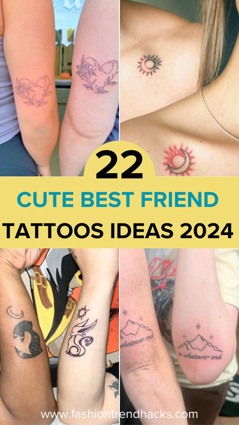 22 Adorable Best Friend Tattoo Ideas for 2024 – Inspiring Designs for BFFs Meaningful Friendship Tattoos Ideas, Best Friend Tattoos Mountains, Alcohol Best Friend Tattoos, Cute Simple Matching Tattoos For Best Friends, Meaningful Bff Tattoos, Girlfriend Tattoos Friends, Best Friend Coffee Tattoos, Matching Tattoos Ideas For Friends, Pb&j Tattoo