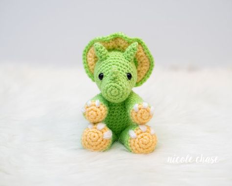 Mini Tanner the Triceratops - PDF Crochet Pattern — Nicole Chase: Free Crochet Patterns for Beginners and Up Crochet Triceratops Free Pattern, Triceratops Crochet Pattern Free, Tanner The Triceratops, Triceratops Crochet Pattern, Nicole Chase, Crochet Dinosaur Pattern Free, Crochet Triceratops, Free Crochet Patterns For Beginners, Crochet Dinosaur Patterns