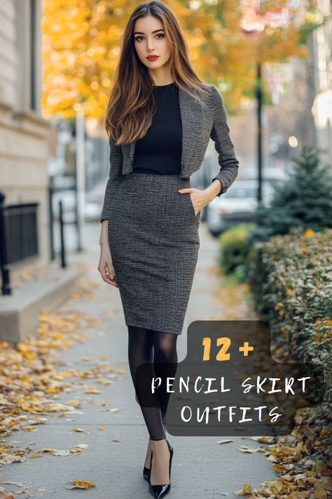 Upgrade your wardrobe with these 12 stylish pencil skirt outfit ideas. From casual chic to office-ready, these looks will inspire your next outfit in the best way. Click to see them all now. 🌟👖 #ChicStyle #PencilSkirtInspo #FashionForward #OOTDInspiration #TrendyLooks #WardrobeGoals #StyleGuide Pencil Skirt And Stockings Outfit, Pencil Skirt Knee High Boots, Black Pencil Skirt And Blazer Outfit, How To Wear Pencil Skirt, How To Style A Pencil Skirt, Business Casual Outfits Skirt, Pencil Skirt Boots, Pencil Skirt And Sneakers, Pencil Skirt Outfits For Work