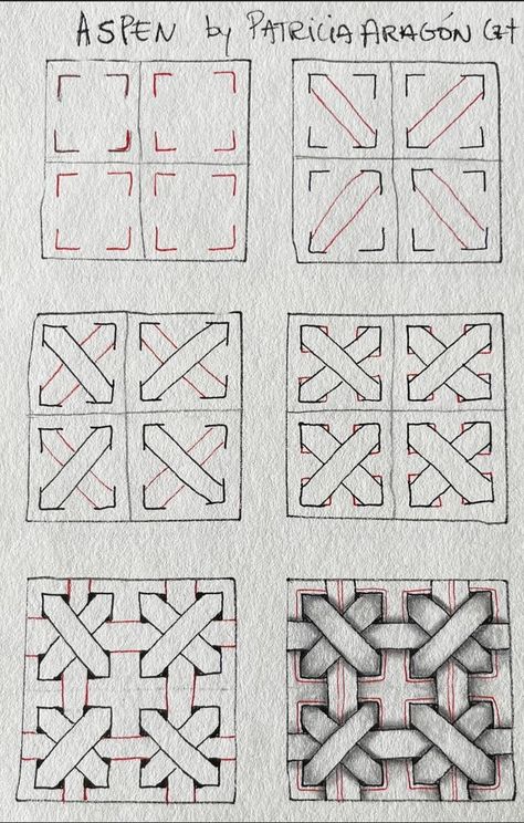 Melinda Barlow CZT - Patterns Tangle Patterns Step By Step, Zentangle Patterns Step By Step, Celtic Knot Drawing, Geometric Patterns Drawing, Zantangle Art, Graph Paper Designs, Zen Doodle Patterns, Graph Paper Drawings, Zentangle Artwork