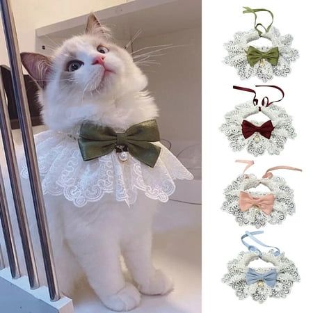 Description: Designed with lace mesh stitching, this pet collar is equipped with a bow, bell decoration, cute and elegant and exquisite workmanship, it is easy to put on and take off using the adjustable rope. With this pet collar, it can match various pet clothes or accessories, such as clothes, skirts, necklaces, pendants, etc. It can be used to dress up your pet for daily life, parties, photo shoots, birthdays and holiday events. It is constructed of cotton polyester material. There are 5 siz Fancy Cat Collar, Dog Neckerchief, Dog Wedding Dress, Clothes Skirts, Puppy Dress, Bell Decorations, Pet Scarf, Dog Wedding, Pink Dog