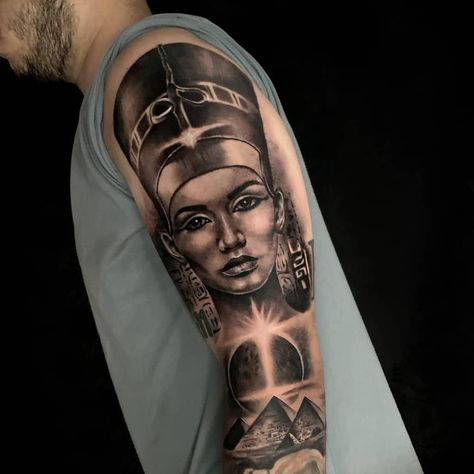 Top 97 Best Nefertiti Tattoo Ideas - [2021 Inspiration Guide] Nefertiti Tattoo Design, Eygptain Tattoos, Queen Nefertiti Tattoo, Egyptian Queen Tattoos, African Queen Tattoo, African Warrior Tattoos, Nefertiti Tattoo, Queen Tattoo Designs, Egyptian Tattoo Sleeve