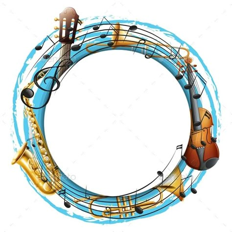 Round Frame With Musical Instruments #Frame, #Musical, #Instruments Musical Instruments Illustration, Token Border, Music Frame, Round Frame Design, Logo Music, Music Notes Art, Floral Logo Design, Photo Collage Design, Circle Logo Design