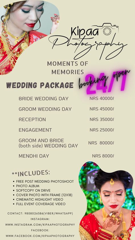 Photoshoot Package Prices, Wedding Photography Packages Prices, Wedding Packages Prices, Wedding Photography Packages, Social Media Design Inspiration, Free Post, Wedding Memorial, Post Wedding, Wedding Groom