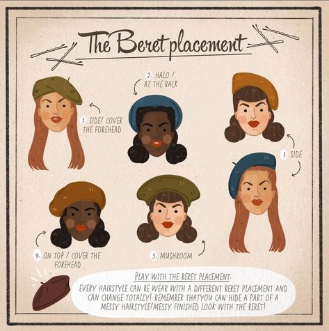 Beret Hairstyles, How To Wear A Beret, Beret Style, Kinds Of Hats, Queen Style, Gamine Style, Older Sister, Wardrobe Planning, Halo Style