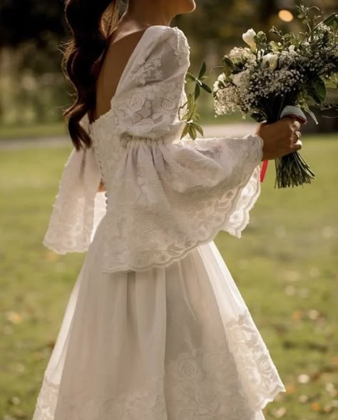 Simple Cottage Core Wedding Dress, Folklore Wedding Dress, Rural Wedding Dress, Poofy Sleeve Wedding Dress, Granola Wedding Dress, Little Women Wedding, Cottagecore Bride, Cottage Wedding Dress, Homemade Wedding Dresses