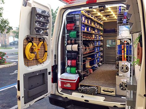 Stocking Electrical Service Vans Van Organization Construction, Work Van Shelving Ideas, Hvac Van Organization, Work Van Ideas, Work Van Storage, Van Storage Ideas Tools, Work Van Organization, Truck Organization Ideas, Work Van Storage Ideas