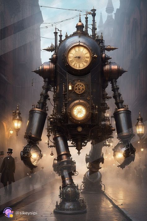 #SteampunkColossus #ClockworkGiant #Steampunk💥https://buysnap.tech/sikeysipi 💥Witness the awe-inspiring steampunk colossus, a clockwork giant that roams the Victorian streets. This magnificent mechanical marvel is a blend of artistry and engineering, showcasing intricate gears and vintage aesthetics. #SteampunkColossus #ClockworkGiant #VictorianSteampunk #MechanicalMarvel #ArtistryInMotion Dnd Steampunk, Victorian Steampunk Aesthetic, Steampunk Inventor, Under The Sea Games, Steampunk Machines, Steampunk World, Victorian Street, Steampunk Robot, Steampunk Aesthetic