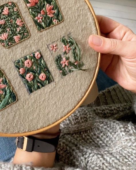 Mini Embroidery, Miniature Embroidery, Felt Embroidery, Handmade Embroidery Designs, Pola Sulam, Hand Embroidery Projects, Embroidery Stitch, Embroidery Flowers Pattern, Embroidery On Clothes