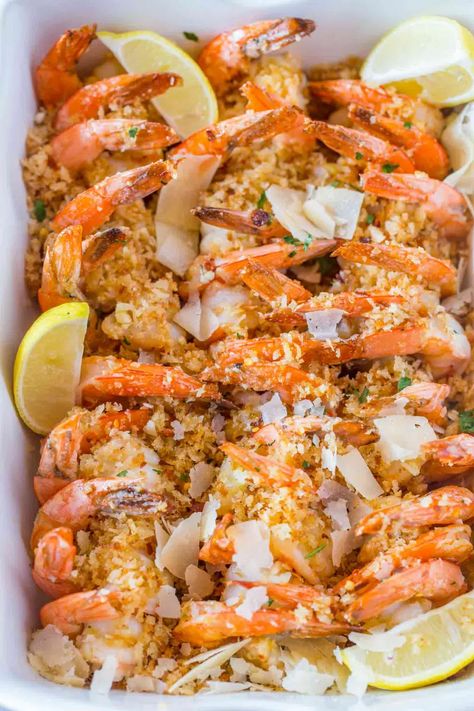 Ina Garten Baked Shrimp Scampi - Hamdi Recipes Cheese Shrimp, Seafood Casserole Recipes, Baked Shrimp Recipes, Asparagus Recipes Baked, Baked Shrimp Scampi, Scampi Recipe, Baked Asparagus, Baked Shrimp, Jumbo Shrimp