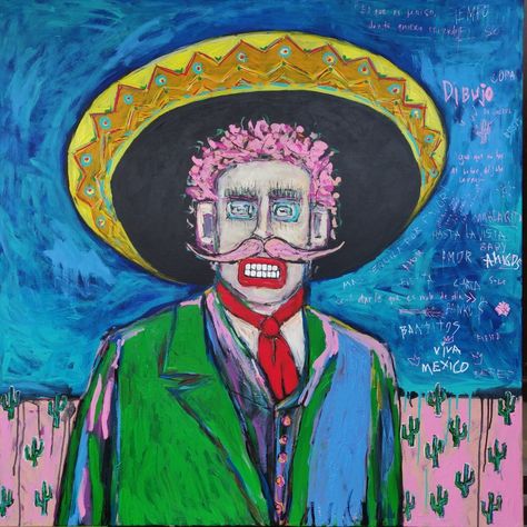 Neo Expressionism Art, Mexican Cactus, Mexican Man, Man Painting, Portrait Man, Mexican Men, Neo Expressionism, Figurative Abstract, Stretched Painting