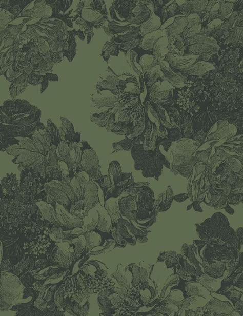 Wallshoppe Army Green Barbara Ann Wallpaper - Traditional & Peel And Stick Green And Gray Floral Pattern Wallpaper For Walls Green Wallpapers, Dark Green Wallpaper, Barbara Ann, Dark Green Aesthetic, Aesthetic Green, Phone Aesthetic, Eco Friendly Paper, Lock Screens, Iphone Backgrounds