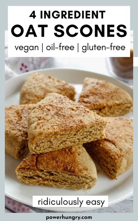 So Easy 4 Ingredient Oat Scones! They are vegan, oil free, gluten free & customizable. #oatflour #vegan #scones #glutenfree #veganbaking #plantbased #easyrecipe #easyvegan #wfpb #wfpbno #oilfree #scones #easy #1bowl #glutenfreebaking #glutenfreescones #plantbased #eggfree #dairyfree #veganscones #4ingredients #oats #oatflourrecipe #veganoats #portablebreakfast #portablesnacks #portableoatmeal Oat Flour Scones Recipe, Oat Scones Recipe, Scones Vegan, Gluten Free Quick Bread, Budget Vegan, Oat Scones, Vegan Oil Free, Vegan Scones, Gluten Free Scones