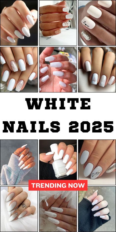 Creamy White Short Nails, Nails Design Coffin Shape, White Ombré Chrome Nails, Acrylic Nails Ideas Squoval, Pearl White Almond Nails, White Base Nail Design, White Dip Powder Nails Short, Short White Winter Nails, Dip Nails With Glitter