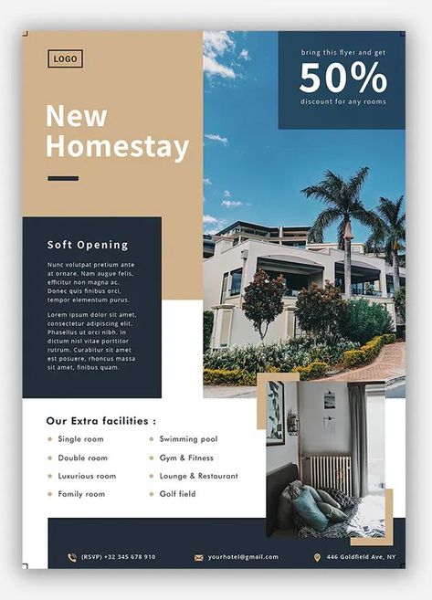 Homestay Flyer Template AI, EPS, PSD Business Banner Design, Banner Design Templates, Hotel Marketing, Social Media Kit, Types Of Social Media, Luxurious Room, Website Header, Business Banner, Banner Template Design