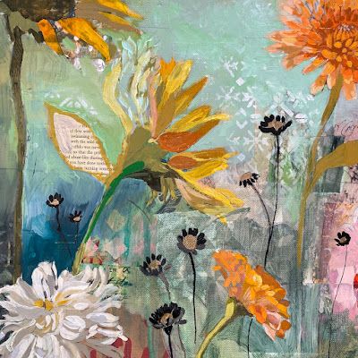 Monet's Garden, Mixed Media Art Projects, Intuitive Artists, Collage Art Projects, Abstract Floral Paintings, Abstract Floral Art, Collage Art Mixed Media, Botanical Painting, Happy Paintings