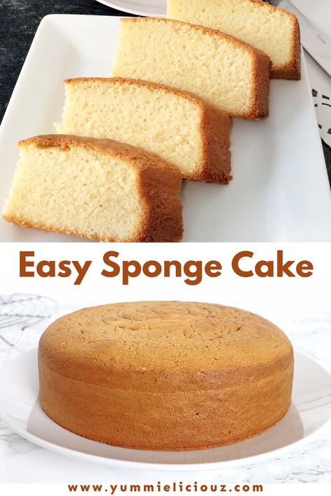 This easy sponge cake is soft, fluffy, light, and tasty! Plain Sponge Cake Recipe, Light Sponge Cake Recipe, Soft Sponge Cake Recipe, Easy Sponge Cake, Basic Sponge Cake Recipe, Soft Sponge Cake, Easy Sponge Cake Recipe, Sponge Cake Recipe, Fluffy Light