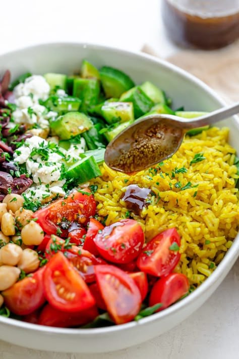 Turmeric Rice Salad | FeelGoodFoodie Camping Lunch Ideas, Tumeric Rice, Rice Salad Bowl, Mediterranean Rice, Camping Lunch, Turmeric Rice, Rice Salad Recipes, Gf Flour, Turmeric Recipes