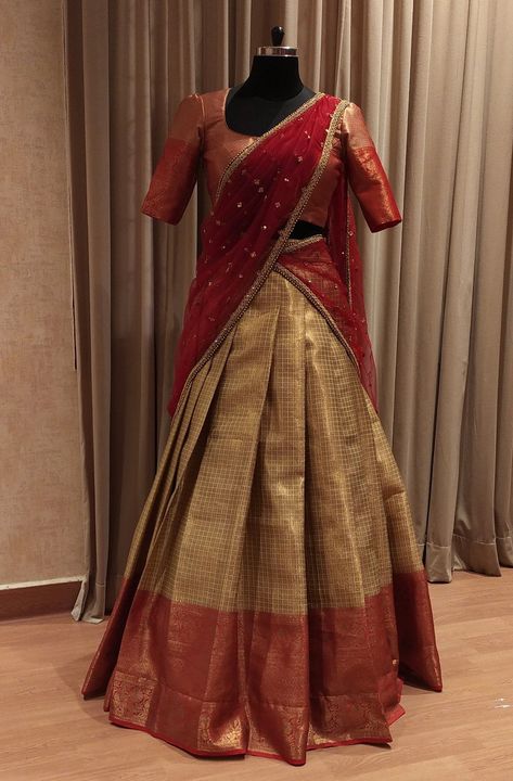 Half Saree Lehenga Color Combinations, Half Saree Set, Traditional Half Saree, Lehenga Color Combinations, Onam Outfits, Lehenga Saree Design, Simple Lehenga, Half Saree Lehenga, Simple Saree Designs