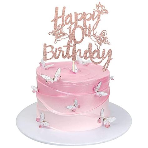 1 PCS Happy 10th Birthday Cake Topper with Glitter 3D Butterfly Hello 10 Cheers to 10 Years 10 & Fabulous Cake Pick Decorations for Ten 10th Birthday Anniversary Party Decorations Supplies Rose Gold 10th Birthday Cakes For Girls, 10th Birthday Cake, Girl Shower Cake, Kitten Cake, Happy Birthday Wine, Rose Gold Cake, Butterfly Birthday Cakes, 10 Birthday Cake, 13 Birthday Cake