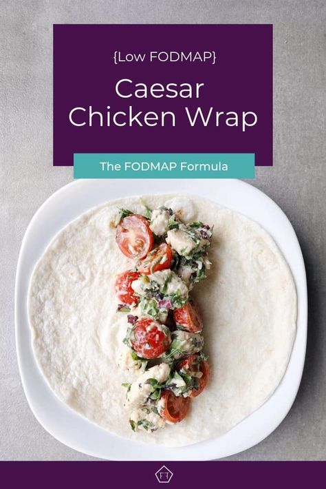 Low FODMAP Chicken Caesar Wrap | The FODMAP Formula Low Fodmap Wraps, Low Fodmap Recipes For Picky Eaters, Low Fodmap Lunch Ideas For Work, Low Fodmap Lunch For Work, Ibs Lunch Ideas, Low Fodmap Lunch Ideas, Healthy Lunch For Work, Ibs Meals, Low Fodmap Lunch