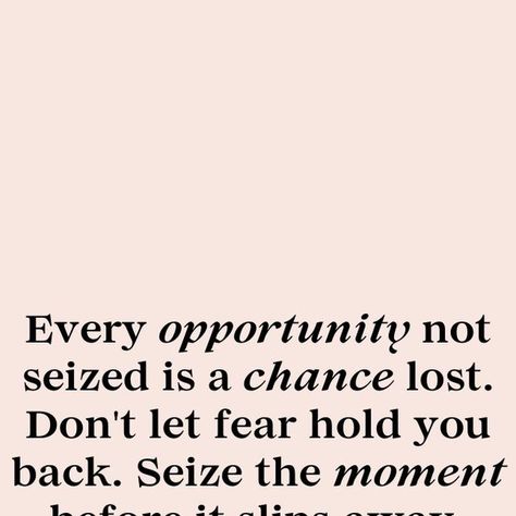 Inspiring Women | Faceless Digital Marketing on Instagram: "Embrace the opportunities before you, for every chance not taken is a missed opportunity. Don't let fear hinder your path to greatness. Seize the moment and make it yours. 🌟 

Follow @herwealthyvibes to join the journey towards becoming your most empowered self. 💪✨ 

Quotes by @herwealthyvibes. All Rights Reserved. Repost via Instagram feature or crediting owner.

#HerWealthyVibes #ConfidenceBoost #manifestation #manifesting #positivity #positiveenergy #freedom #motivationalquotes #businesswoman #ladyboss #bossladymindset #womenwhohustle #bossbabes #selflove #ambition #confidentwomen #confidence #affirmations #inspiration #commitment #whatreallymatters #selfworth #selfrespect #love #knowyourworth #dontstop #keepgoing #dontgiveup Miss Opportunity Quotes, Missed Opportunity Quotes, Mysterious Girl Quotes, Quotes For Introvert Girl, Don’t Miss The Opportunity, Insecurities Quotes Self Esteem, Manifesting Positivity, Confidence Affirmations, Opportunity Quotes