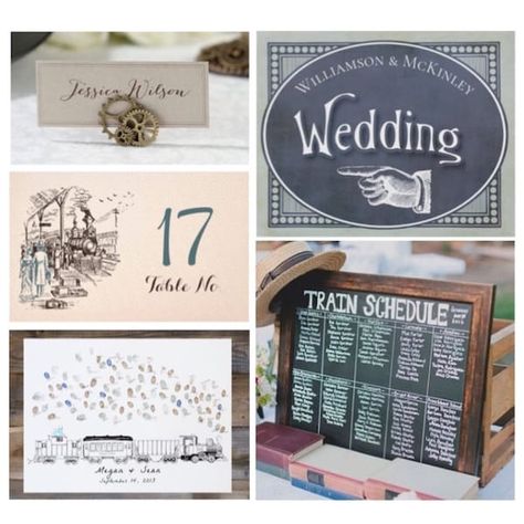 Steam Engine Train Theme Wedding Inspiration | PartyIdeaPros.com Train Station Wedding Reception, Steam Train Wedding, Train Themed Wedding Ideas, Vintage Wedding Save The Date, Train Wedding Theme, Train Theme Wedding, Train Station Wedding, Train Theme Party, Steam Engine Train