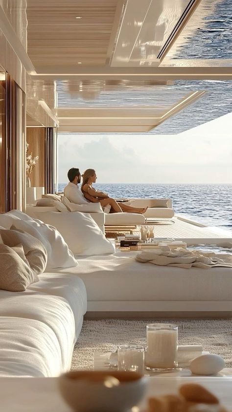 Futuristic Yacht Interior, Super Yachts Interior, Yacht Decor Boat Interior, Yacht House, Yachts Interior, Yacht Style, Penthouse Terrace, Futuristic Decor, Yacht Aesthetic