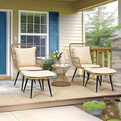 Amazon.com: Pamapic 5 Piece Outdoor Patio Bistro Set, Conversation Sets with Ottoman, Rattan Wicker Outdoor Balcony Furniture Chairs for Poorside Garden Balcony, Cream : Patio, Lawn & Garden Outdoor Balcony Furniture, Bistro Patio Set, Stunning Aesthetic, Wicker Patio Furniture Set, Porch Balcony, Contemporary Color Palette, Patio Storage, Garden Balcony, Backyard Porch