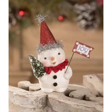 Party Joy Snowman | Property of Traditions 2020 Michelle Allen, Snowman Party, Bethany Lowe Designs, Bottle Brush Tree, Silver Tinsel, Brush Tree, Bethany Lowe, Feather Tree, Jingle Bell