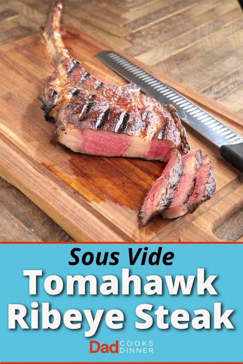 Sous Vide Tomahawk Ribeye Steak. Massive ribeye steaks with a Flintstones-worthy bone cooked Sous Vide in my (extra-large) container. #InstantPot #InstantPotRecipe #PressureCooker #PressureCookerRecipe @InstantPotOfficial Sous Vide Ribeye, Ribeye Recipe, Tomahawk Steak Recipe, Cowboy Ribeye, Best Cut Of Steak, Rib Eye Recipes, Tomahawk Ribeye, Sous Vide Steak, Sous Vide Recipes