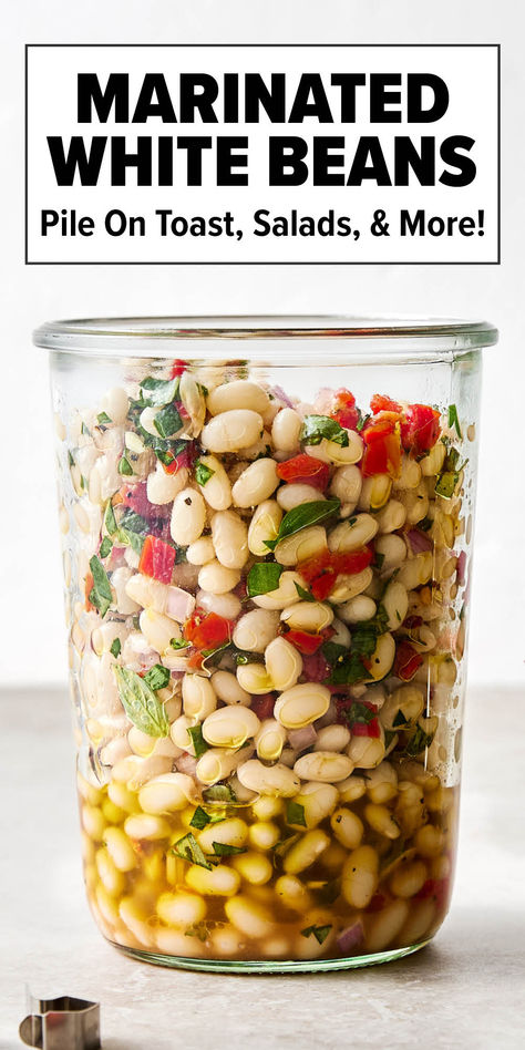 Italian marinated white beans Lemon Basil Three Bean Salad, Marinated White Beans Downshiftology, Italian Marinated White Beans, Marinated White Beans Recipe, Dense Bean Salad Recipes Mediterranean, Pasta And White Beans, Marinated Kidney Beans, Bean Recipes Mediterranean, White Beans And Sweet Potatoes