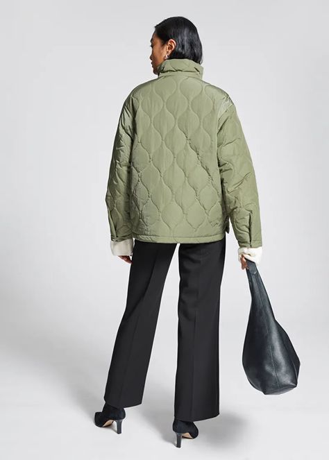 Relaxed Wave Quilted Jacket - Khaki Green - & Other Stories CH Normal Temperature, Women's Jackets, Fashion Story, Khaki Green, Quilted Jacket, High Collar, Mood Board, Personal Style, Jackets & Coats