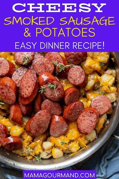 Smoked Sausage and Potatoes Dinner is an easy skillet meal combining savory smoked sausage with a cheesy potato, apple, and onion hash. #smokedsausage #andpotatoes #hash #skillet #recipeseasy #dinners Smoked Sausage And Potatoes, Sausage And Potatoes Skillet, Apple And Onion, Potatoes Dinner, Sausage And Potatoes, Skillet Dinner Recipes, Easy Skillet Meals, Potato Dinner, Cheesy Potato