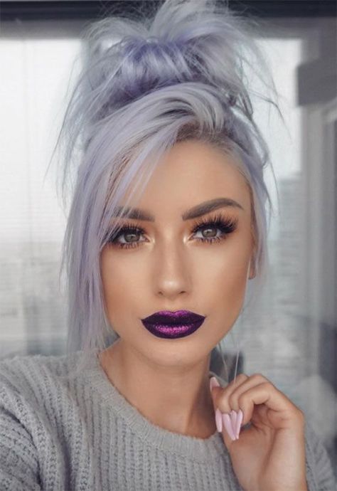 Purple Lipstick, Grey Hair, A Woman, Purple, Grey, Makeup, Hair, Make Up