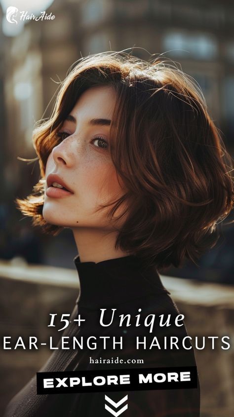 Enhance your natural beauty with an ear-length haircut! Embrace your features and let your hair frame your face with grace. 💇‍♀️💕 Earlobe Length Haircut, No Effort Haircut, Face Framing Short Haircuts, Ear Length Haircut, Ear Length Hair With Bangs, Ear Length Hair, Trendy Hairdos, Classic Bob Haircut, Chic Haircut