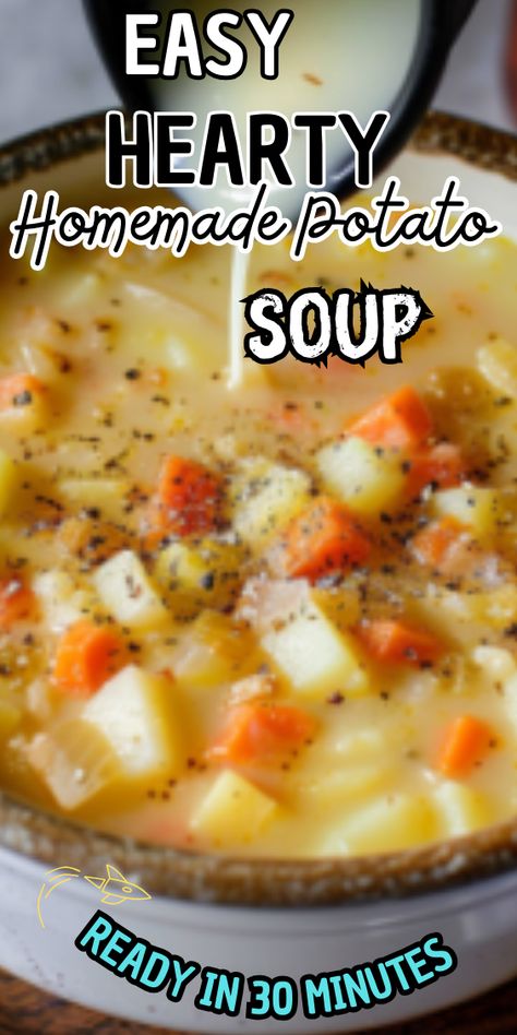 Easy Hearty Homemade Potato Soup Easiest Potato Soup Ever, Broth Based Potato Soup, Best Homemade Potato Soup, Potato Soup Recipe Stovetop, Simple Potato Soup Recipe, Potato Soup Recipes Easy Stove Top, Easy Potato Soup Stovetop, Stove Top Potato Soup, Potato Soup Stove Top